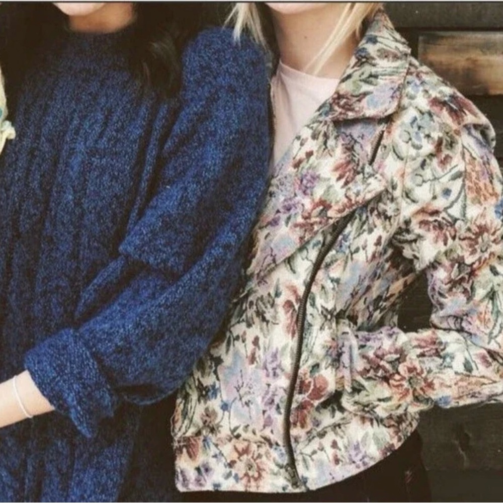 Free People Floral Tapestry Moto Jacket Size 10 - Multicolor/Cream/Pink/Tan - Picture 4 of 12
